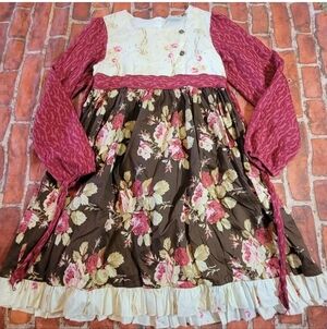 Vintage Couture Boutique Girls Floral Western Dress Sz 10